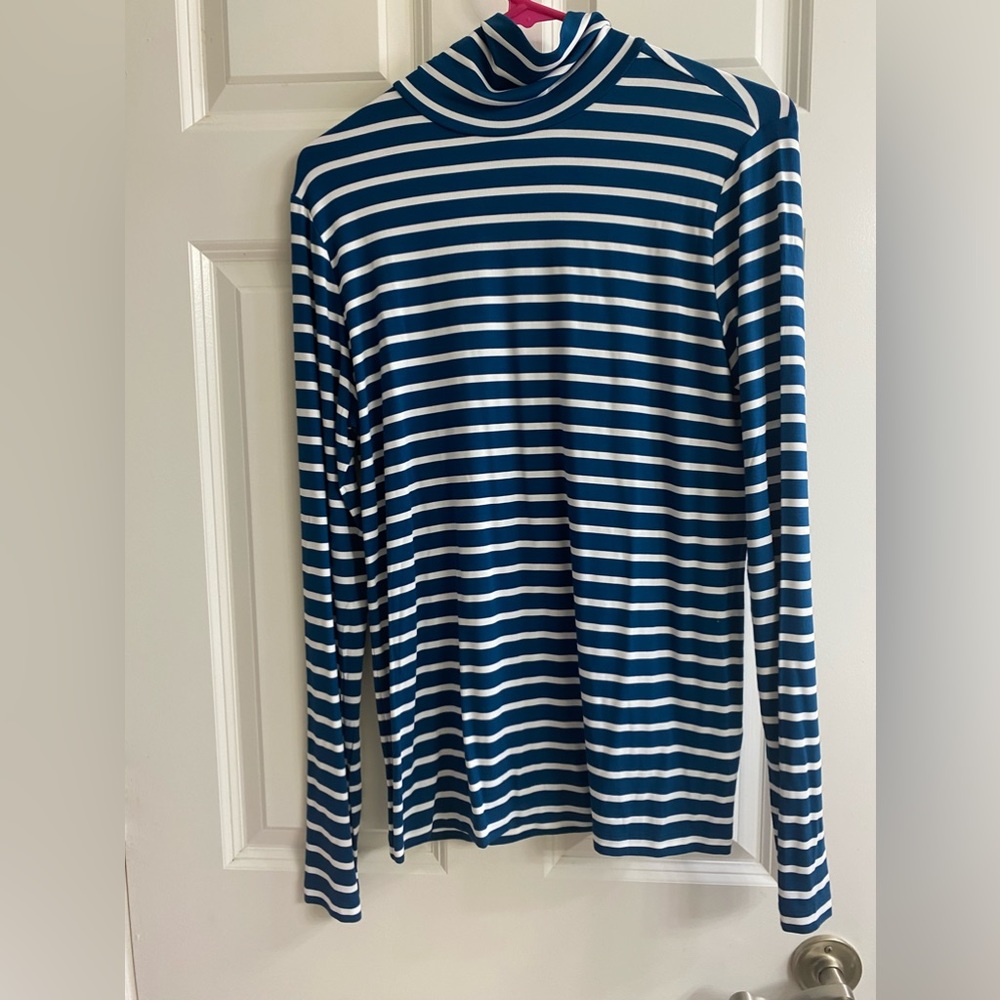 Blue/ White Striped Turtle Neck.